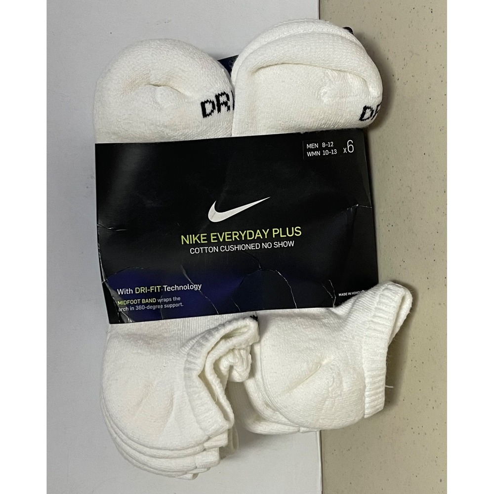 NIKE EVERDAY PLUS NO SHOW SOCKS WHITE MENS‎ 8-12. WOMEN 10-13